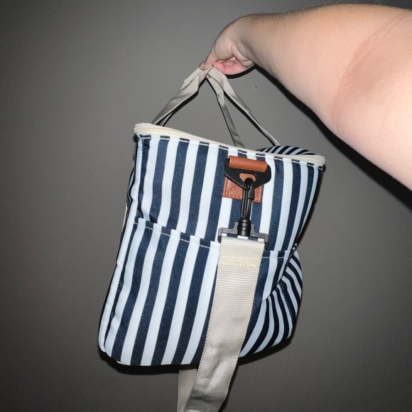 Navy Blue Striped Large Square Insulated Tote Bag - Picture 2 of 5